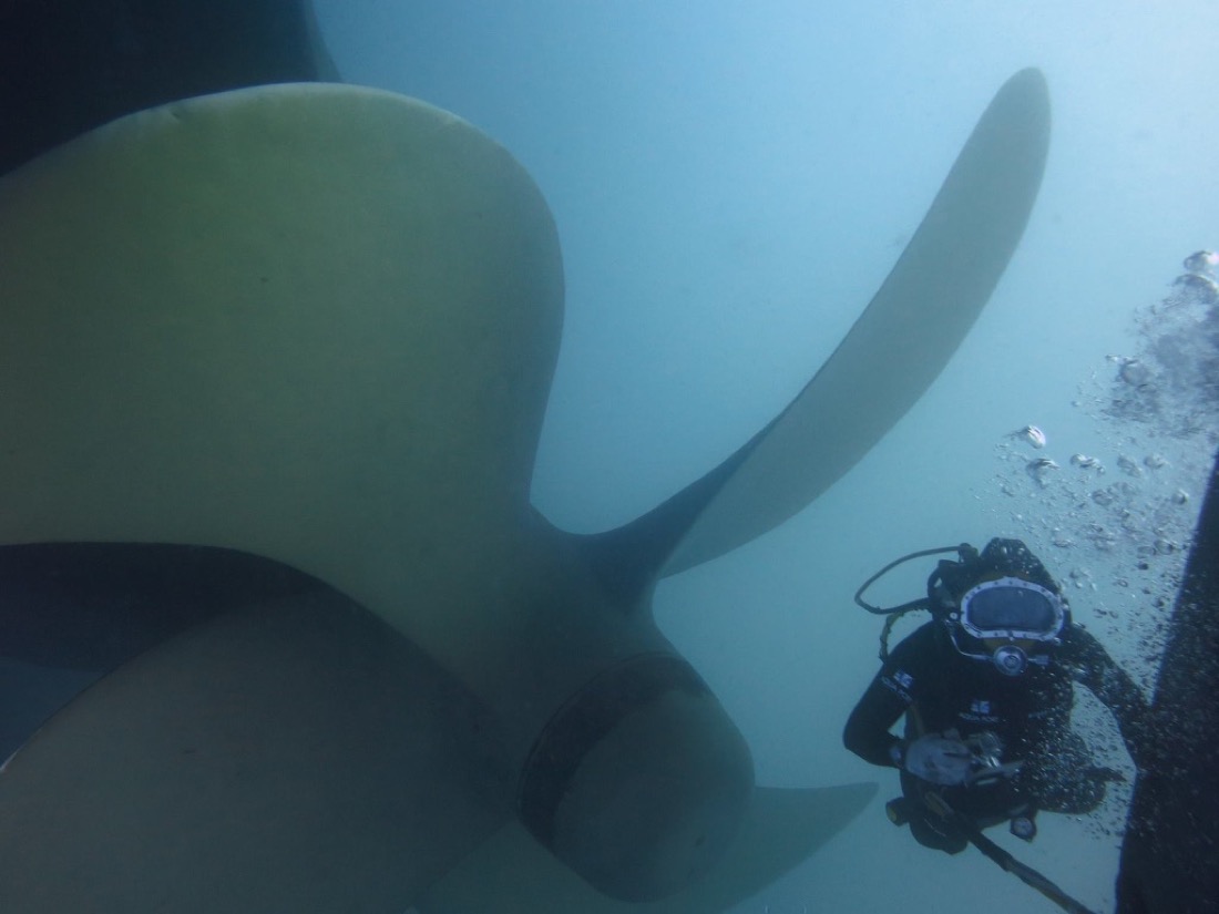 Underwater propeller inspection by a diver